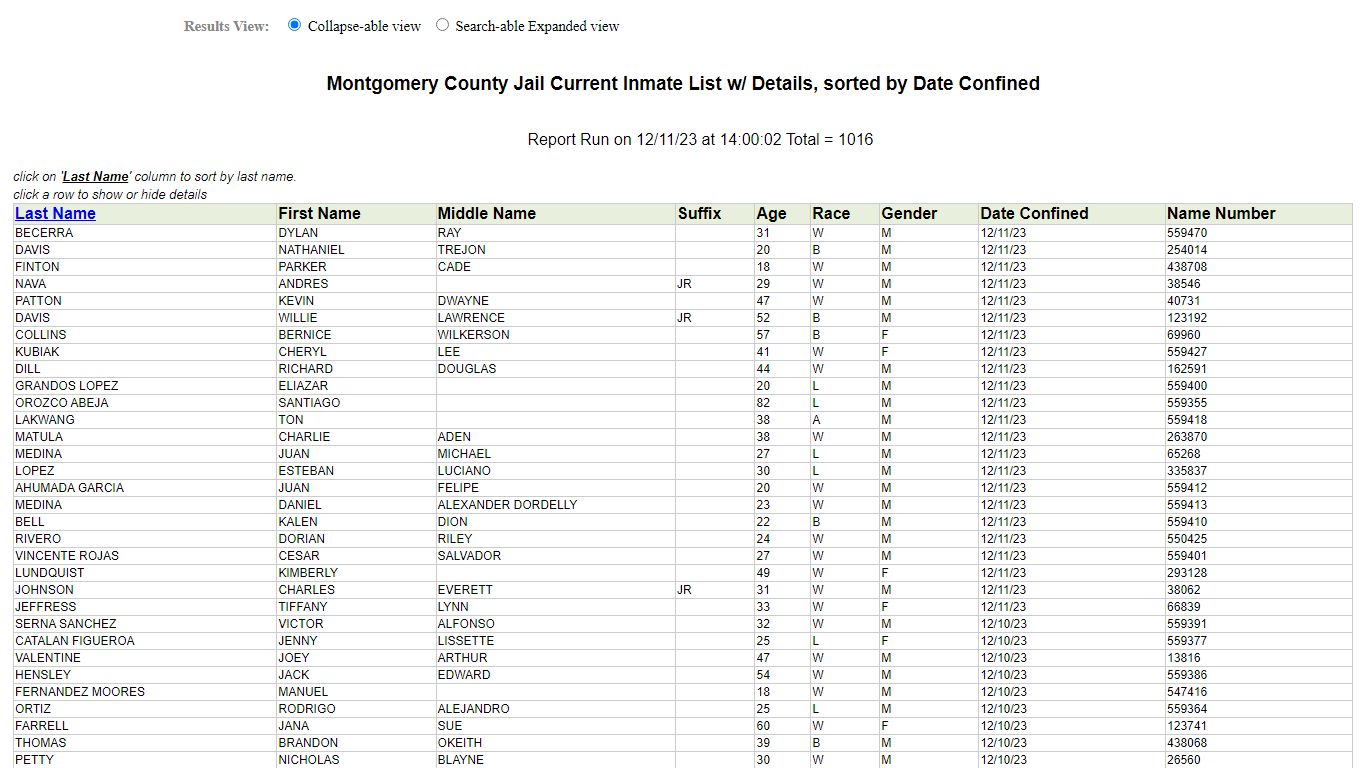Jail Roster - Montgomery County, Texas